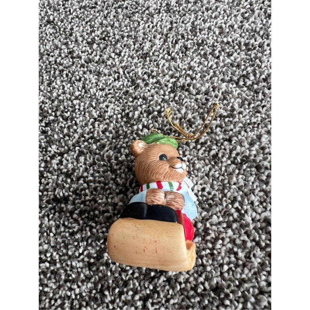 Vintage Homco sledding bear ornament